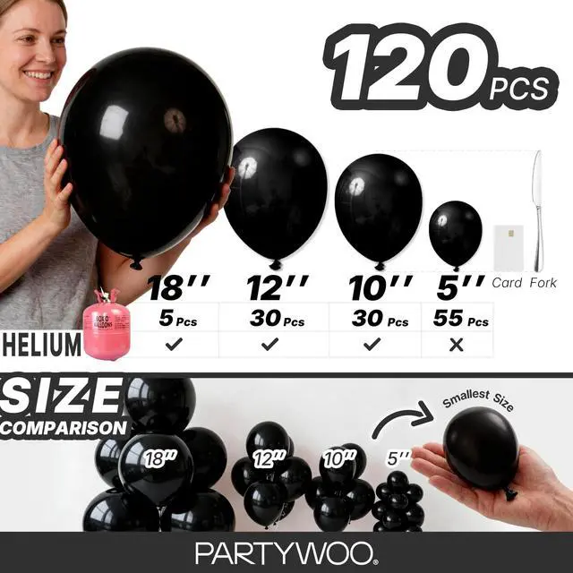 Alt view image 6 of 7 - Black Balloons 120pcs Different Sizes of 18 12 10 5 Inch