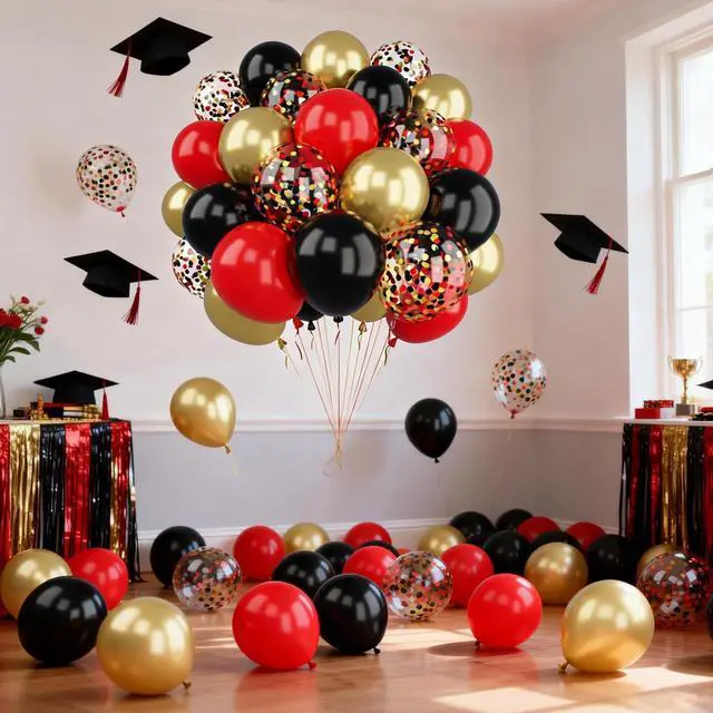 Alt view image 6 of 6 - Red Black Gold Balloons Set 50Pcs 12 Inch Latex Party Balloons