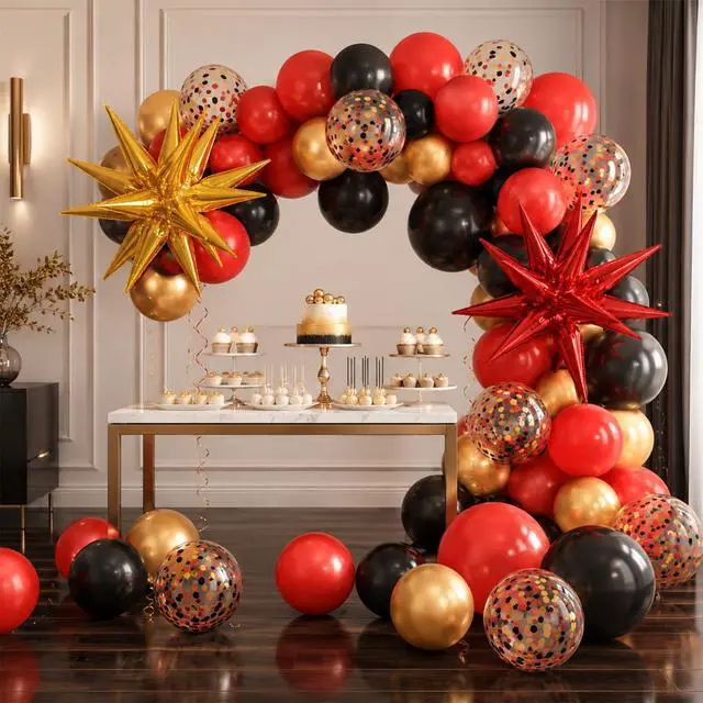 Alt view image 3 of 7 - Red Black and Gold Balloons 12 Inch Casino Party Balloons Decorations