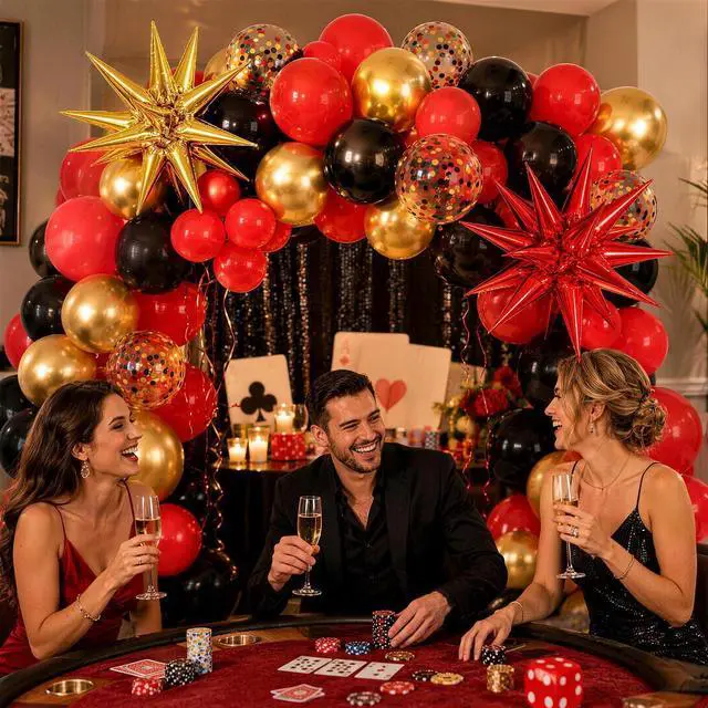 Alt view image 7 of 7 - Red Black and Gold Balloons 12 Inch Casino Party Balloons Decorations