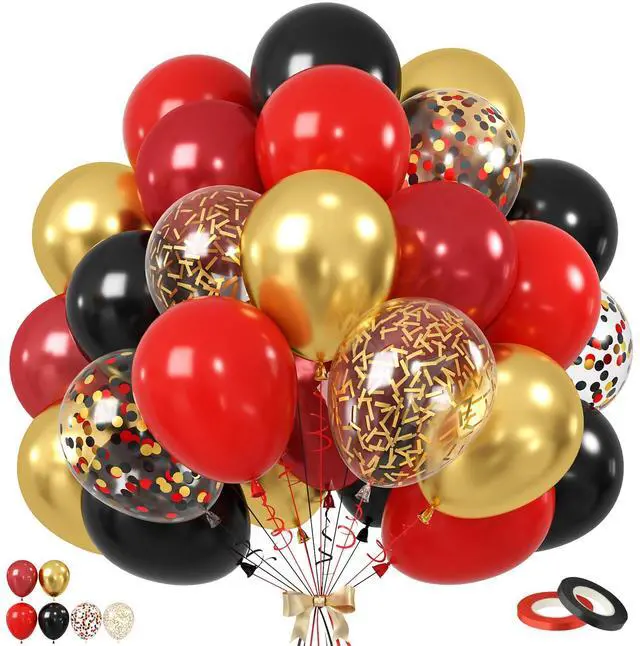 Main image of Red Black Gold Balloons, 60PCS Dark Red Black Party Balloons, 12 Inch Metallic Gold Confetti Latex Balloon Helium for Graduation New Year Casino Theme Movies Night Festival Birthday Party Decorations