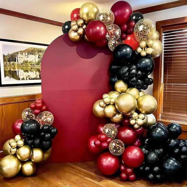 Alt view image 4 of 7 - Red Black Gold Balloons, 60PCS Dark Red Black Party Balloons, 12 Inch Metallic Gold Confetti Latex Balloon Helium for Graduation New Year Casino Theme Movies Night Festival Birthday Party Decorations
