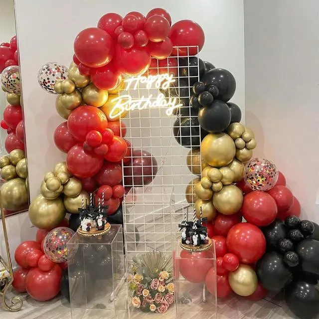 Alt view image 5 of 7 - Red Black Gold Balloons, 60PCS Dark Red Black Party Balloons, 12 Inch Metallic Gold Confetti Latex Balloon Helium for Graduation New Year Casino Theme Movies Night Festival Birthday Party Decorations
