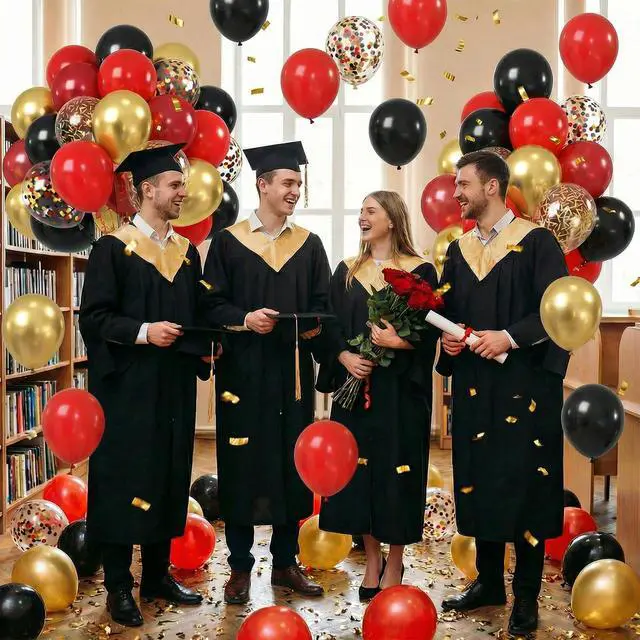 Alt view image 6 of 7 - Red Black Gold Balloons, 60PCS Dark Red Black Party Balloons, 12 Inch Metallic Gold Confetti Latex Balloon Helium for Graduation New Year Casino Theme Movies Night Festival Birthday Party Decorations