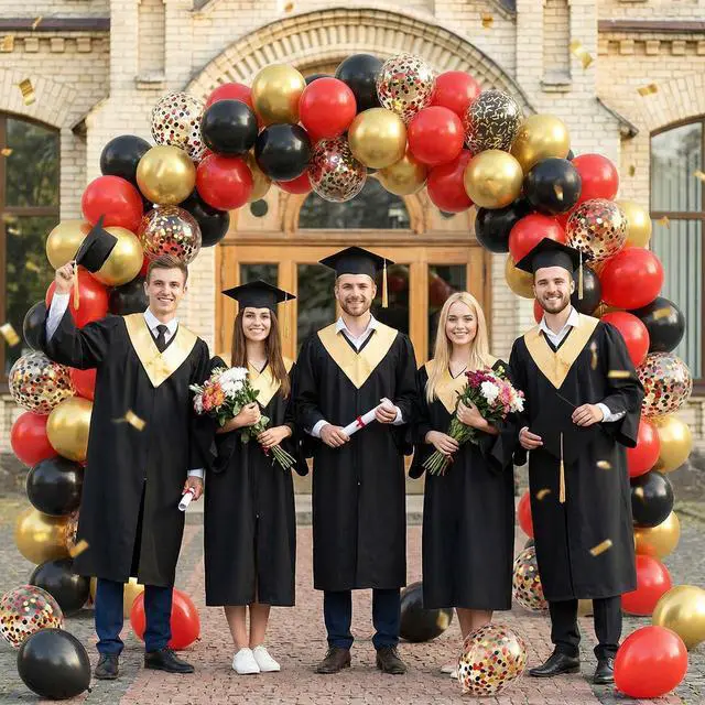 Alt view image 7 of 7 - Red Black Gold Balloons, 60PCS Dark Red Black Party Balloons, 12 Inch Metallic Gold Confetti Latex Balloon Helium for Graduation New Year Casino Theme Movies Night Festival Birthday Party Decorations