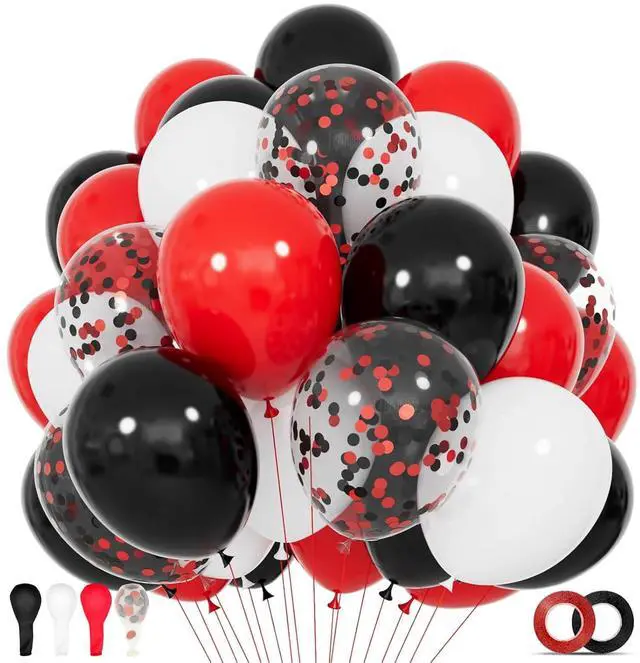 Main image of 68Pcs Red Black White Latex Balloons 12 Inch with Black Red Confetti Balloons for Birthday, Wedding, Baby Shower, Graduation Poker Card Party.