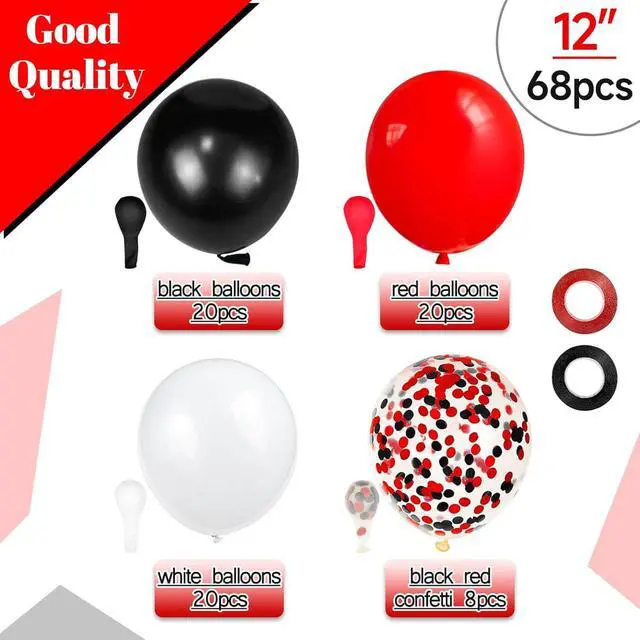 Alt view image 2 of 7 - 68Pcs Red Black White Latex Balloons 12 Inch with Black Red Confetti Balloons for Birthday, Wedding, Baby Shower, Graduation Poker Card Party.