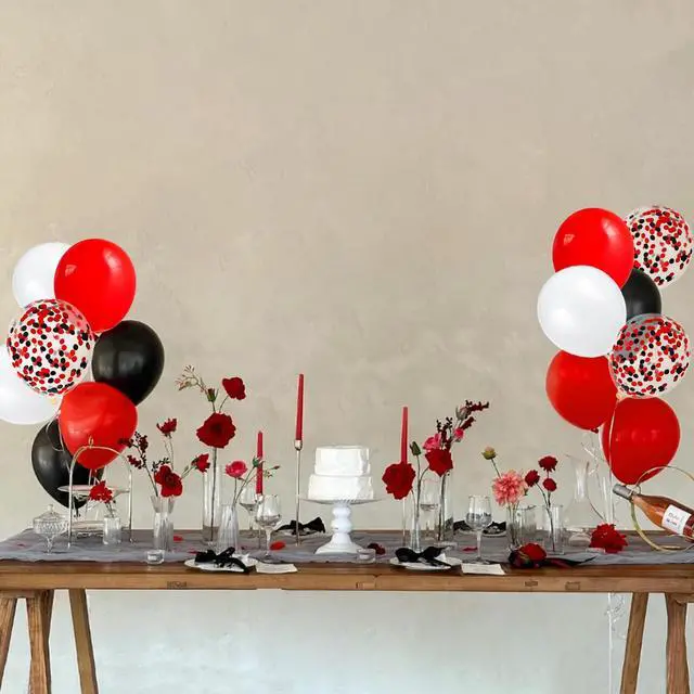 Alt view image 5 of 7 - 68Pcs Red Black White Latex Balloons 12 Inch with Black Red Confetti Balloons for Birthday, Wedding, Baby Shower, Graduation Poker Card Party.