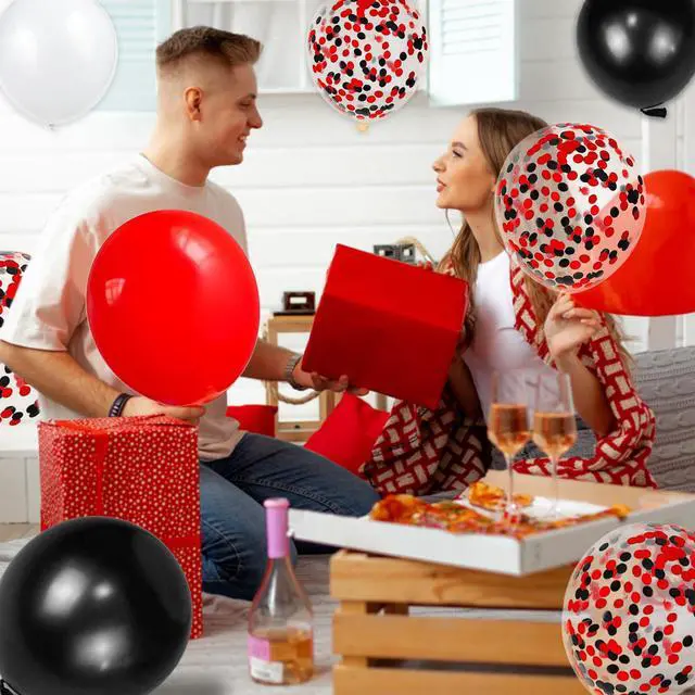 Alt view image 6 of 7 - 68Pcs Red Black White Latex Balloons 12 Inch with Black Red Confetti Balloons for Birthday, Wedding, Baby Shower, Graduation Poker Card Party.