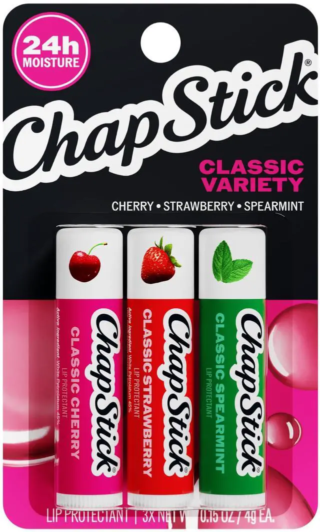 Main image of Lip Care Set, Classic Collection 3-Pack Spearmint, Cherry, and Strawberry Lip Balm, 0.15 Oz Ea