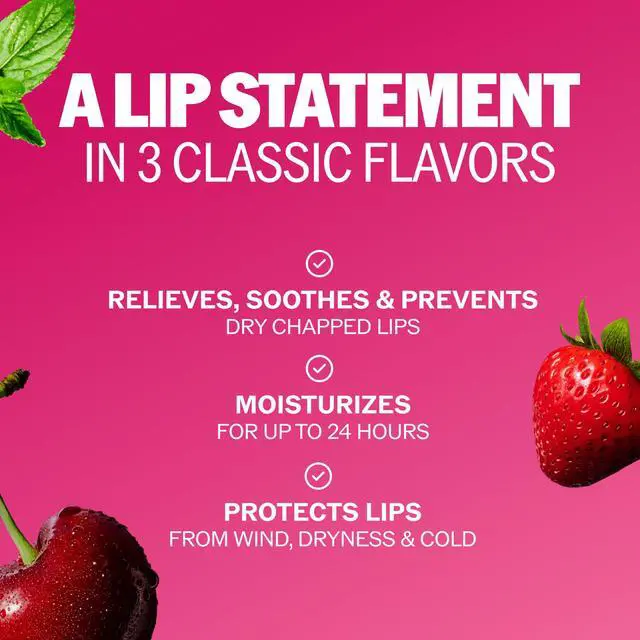Alt view image 5 of 7 - Lip Care Set, Classic Collection 3-Pack Spearmint, Cherry, and Strawberry Lip Balm, 0.15 Oz Ea