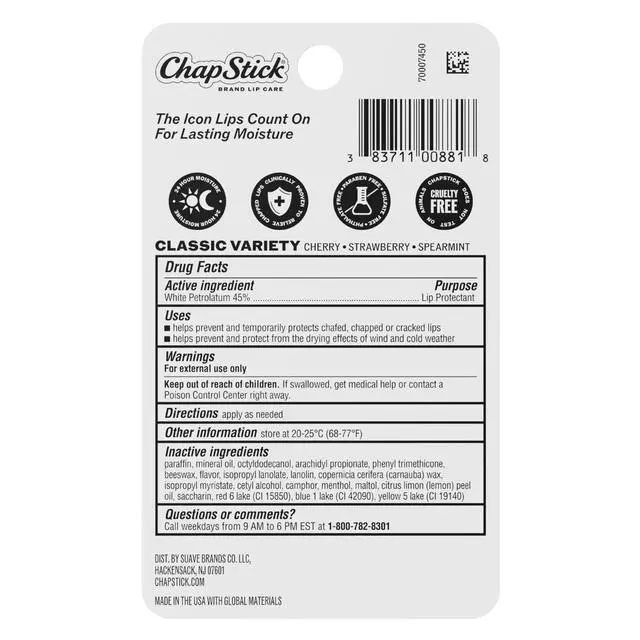 Alt view image 6 of 7 - Lip Care Set, Classic Collection 3-Pack Spearmint, Cherry, and Strawberry Lip Balm, 0.15 Oz Ea