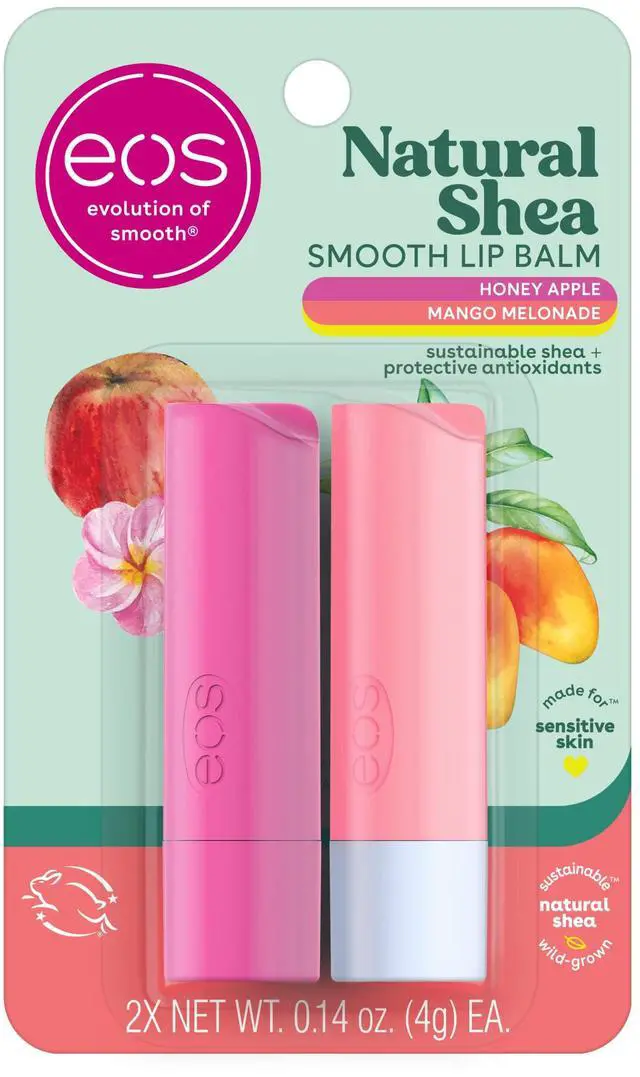 Main image of Natural Shea Lip Balm, Honey Apple & Mango Melonade, All-Day Moisture, Lip Care Products, 0.14 oz, 2-Pack