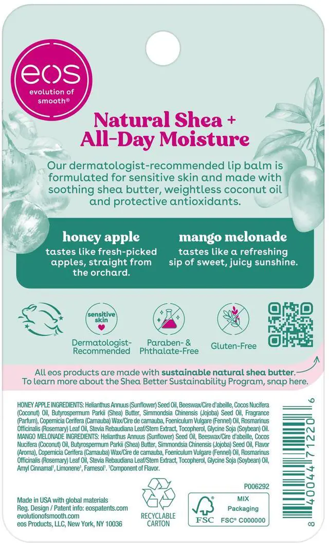 Alt view image 7 of 7 - Natural Shea Lip Balm, Honey Apple & Mango Melonade, All-Day Moisture, Lip Care Products, 0.14 oz, 2-Pack
