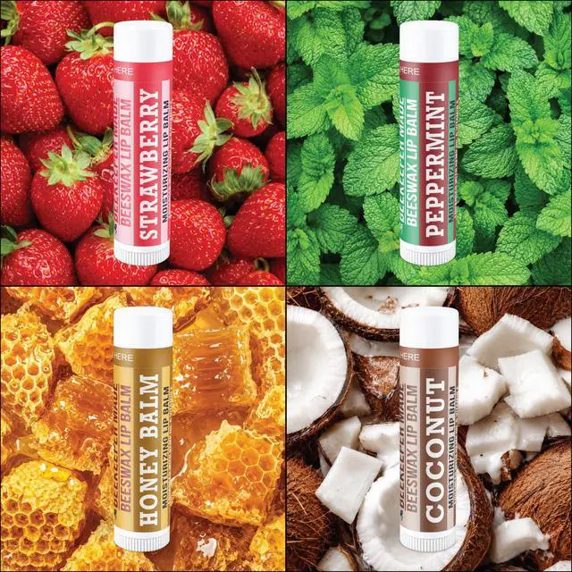 Alt view image 5 of 7 - Lip Balm, Honey/Peppermint/Coconut/Strawberry, 4 Pack