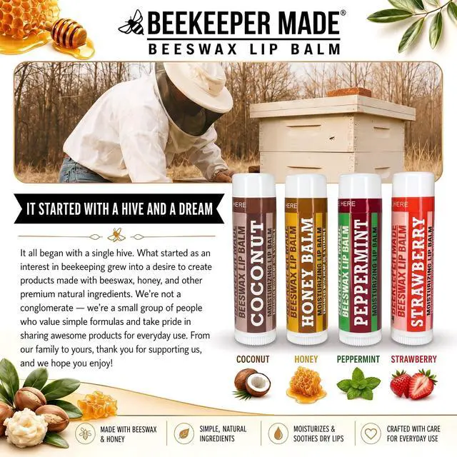 Alt view image 6 of 7 - Lip Balm, Honey/Peppermint/Coconut/Strawberry, 4 Pack