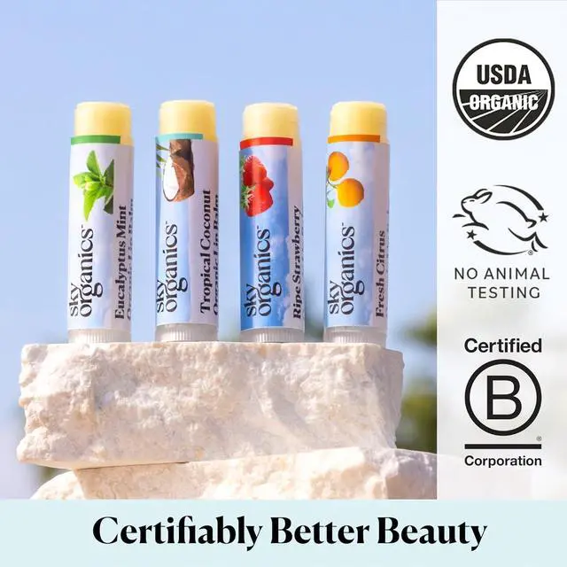 Alt view image 5 of 7 - USDA Organic Beeswax Lip Balms for Dry Lips, 4 Organic Scents