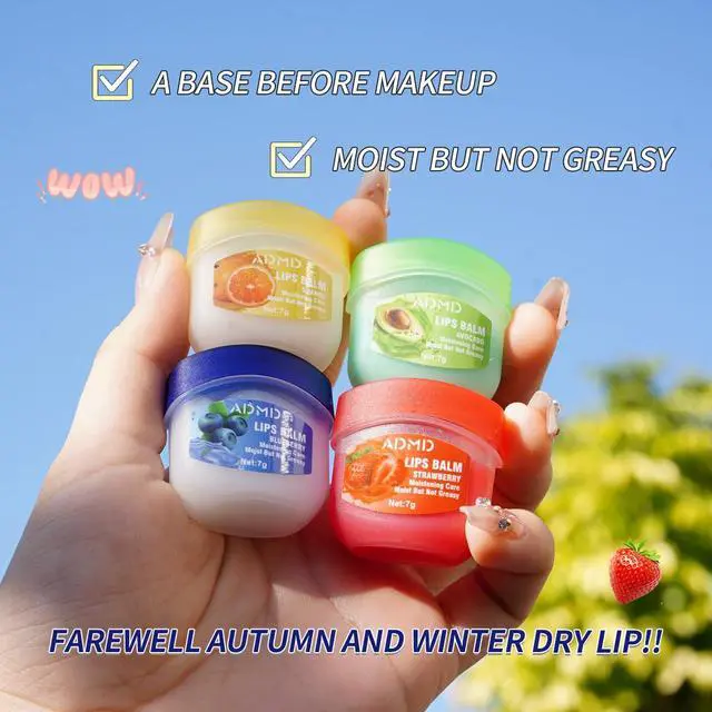 Alt view image 4 of 7 - Fruit Flavor Lip Balm Set - 4/6/8 Pack Moisturizing Lip Care Kit with Natural Extracts, Non-Greasy Formula for Dry & Chapped Lips, Portable Everyday Lip Balm for Women Men (4 PACKS)