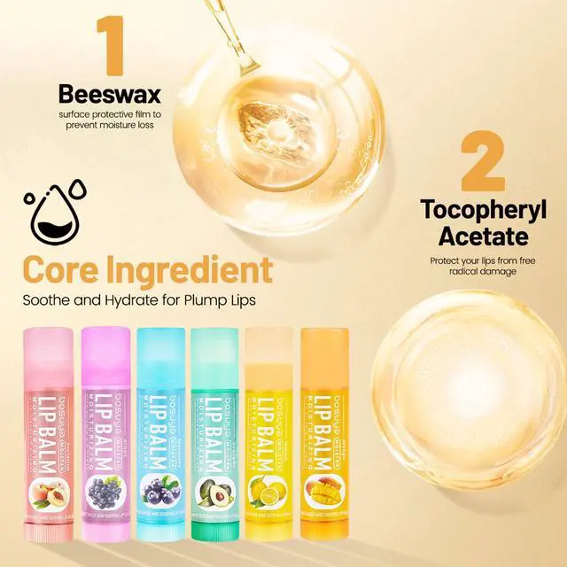Alt view image 6 of 7 - 6 Flavors Lip Balm Set-Gentle Hydration for Dry & Sensitive Lips, All-Day Moisture Hydrating & Repairing for Delicate Lips Smooth Non-Greasy