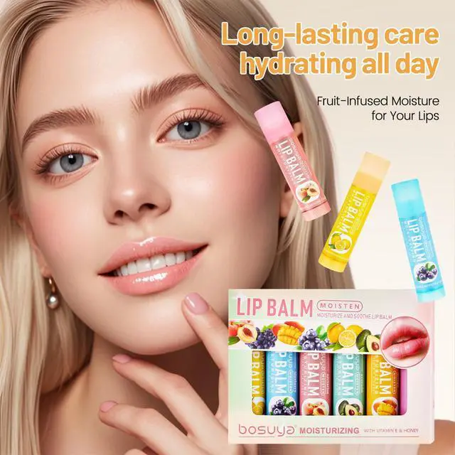 Alt view image 7 of 7 - 6 Flavors Lip Balm Set-Gentle Hydration for Dry & Sensitive Lips, All-Day Moisture Hydrating & Repairing for Delicate Lips Smooth Non-Greasy