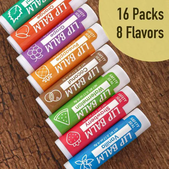Alt view image 2 of 7 - 16 Pack Lip Balm, Natural Lip Balm Bulk with Vitamin E and Coconut Oil, Moisturizing Lip Balms for Dry Cracked Lips, Lip Balms for Mothers Day Gifts Stocking Stuffers - 8 Flavors