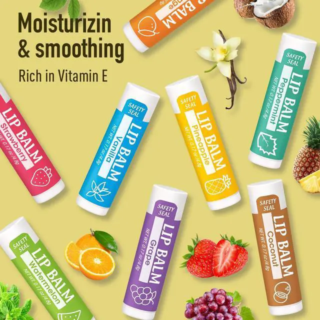 Alt view image 7 of 7 - 16 Pack Lip Balm, Natural Lip Balm Bulk with Vitamin E and Coconut Oil, Moisturizing Lip Balms for Dry Cracked Lips, Lip Balms for Mothers Day Gifts Stocking Stuffers - 8 Flavors