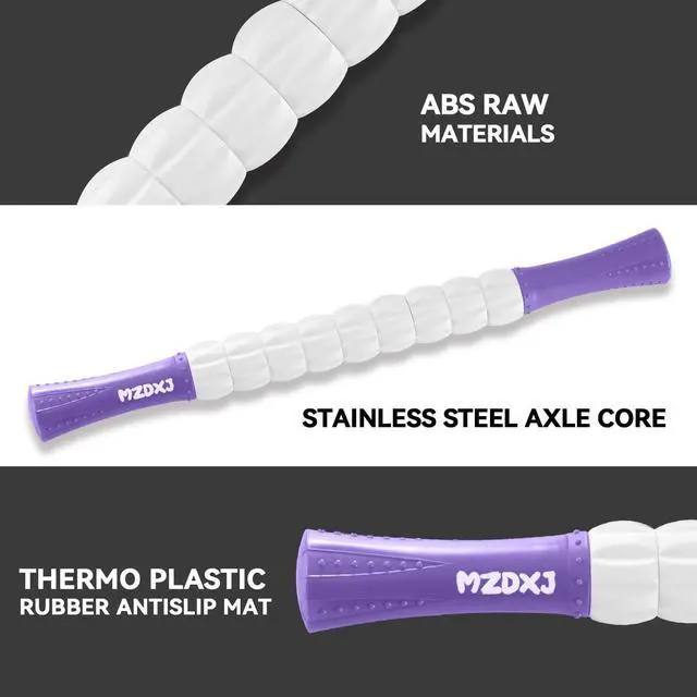 Alt view image 2 of 5 - Muscle Roller Massage Roller Stick- Deep Tissue Fascia Blaster for Myofascial Pain Relief, Lymphatic Drainage & Body Sculpting, Handheld Physical Therapy & Recovery Tool (Purple White)