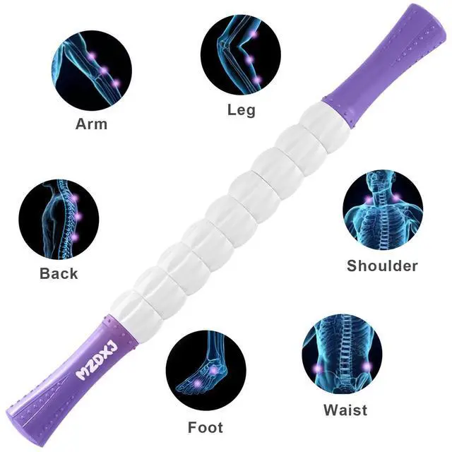 Alt view image 3 of 5 - Muscle Roller Massage Roller Stick- Deep Tissue Fascia Blaster for Myofascial Pain Relief, Lymphatic Drainage & Body Sculpting, Handheld Physical Therapy & Recovery Tool (Purple White)