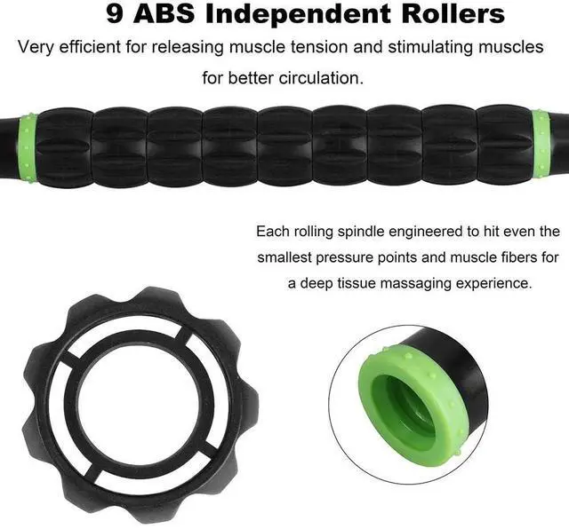 Alt view image 3 of 7 - Professional 9-Roller Deep Tissue Massage Stick - Portable Muscle Recovery Roller for Athletes, Relieves Post-Workout Soreness & Leg/Back Pain - Portable Physio Tool (Black)