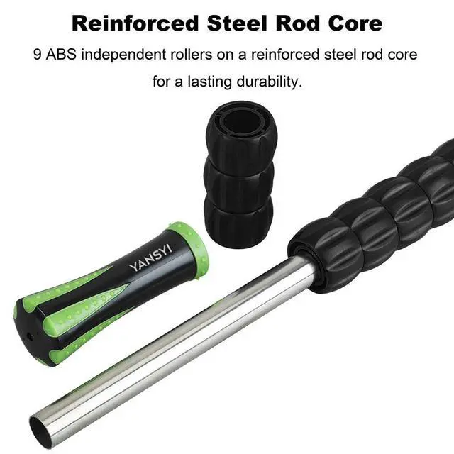 Alt view image 5 of 7 - Professional 9-Roller Deep Tissue Massage Stick - Portable Muscle Recovery Roller for Athletes, Relieves Post-Workout Soreness & Leg/Back Pain - Portable Physio Tool (Black)