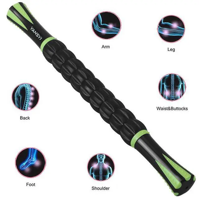 Alt view image 6 of 7 - Professional 9-Roller Deep Tissue Massage Stick - Portable Muscle Recovery Roller for Athletes, Relieves Post-Workout Soreness & Leg/Back Pain - Portable Physio Tool (Black)