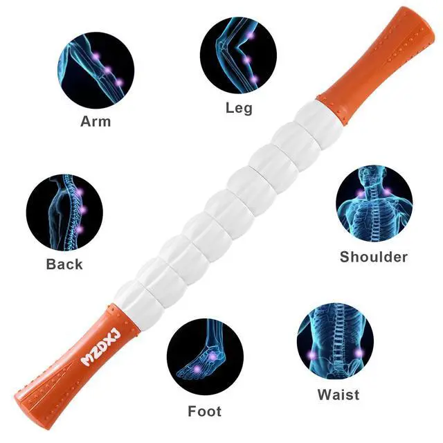 Alt view image 4 of 5 - Muscle Roller Massage Roller Stick- Deep Tissue Fascia Blaster for Myofascial Pain Relief, Lymphatic Drainage & Body Sculpting, Handheld Physical Therapy & Recovery Tool(Orange White)