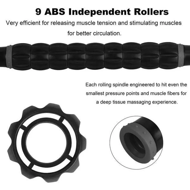 Alt view image 3 of 7 - Professional 9-Roller Deep Tissue Massage Stick - Portable Muscle Recovery Roller for Athletes, Relieves Post-Workout Soreness & Leg/Back Pain - Portable Physio Tool (Gray)