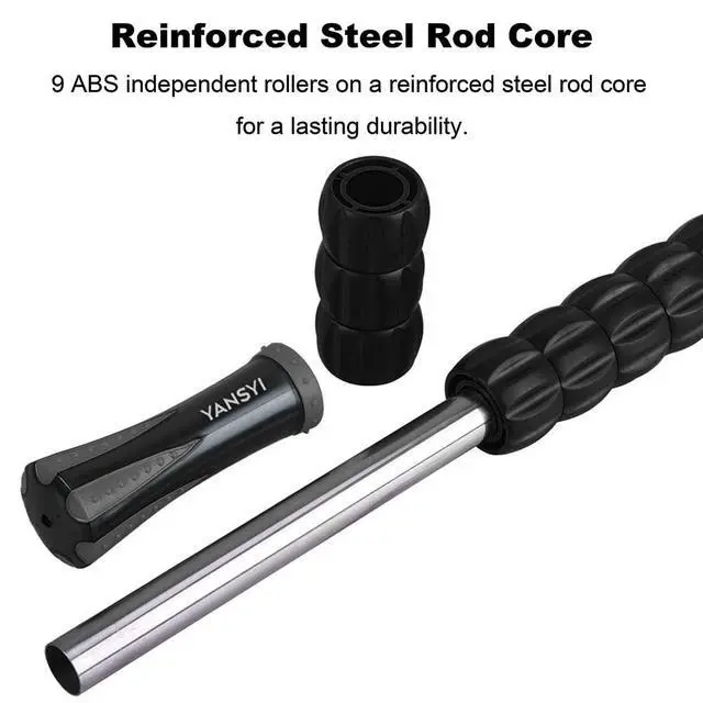 Alt view image 5 of 7 - Professional 9-Roller Deep Tissue Massage Stick - Portable Muscle Recovery Roller for Athletes, Relieves Post-Workout Soreness & Leg/Back Pain - Portable Physio Tool (Gray)