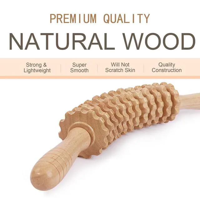 Alt view image 2 of 6 - Wood Massage Roller Muscle Roller Cellulite Massage Tool Fascia Blaster Lymphatic Drainage Massager Wood Therapy Massage Tools for Deep Tissue Muscle Relief Recovery(12-Wheel)