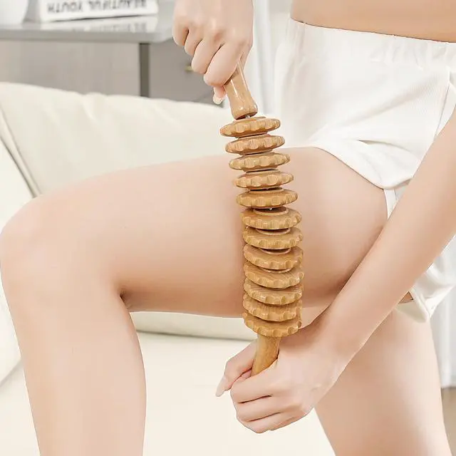 Alt view image 5 of 6 - Wood Massage Roller Muscle Roller Cellulite Massage Tool Fascia Blaster Lymphatic Drainage Massager Wood Therapy Massage Tools for Deep Tissue Muscle Relief Recovery(12-Wheel)