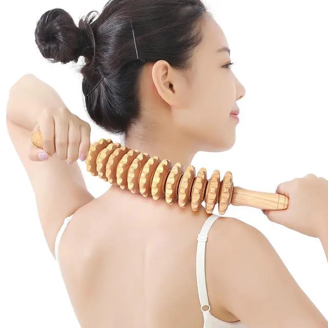 Alt view image 6 of 6 - Wood Massage Roller Muscle Roller Cellulite Massage Tool Fascia Blaster Lymphatic Drainage Massager Wood Therapy Massage Tools for Deep Tissue Muscle Relief Recovery(12-Wheel)