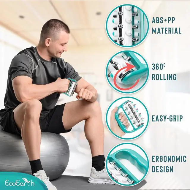 Alt view image 3 of 6 - Myofascial Release Cellulite Massager - Green - Lymphatic Drainage Massage Roller - Handheld Deep Tissue Massage Therapy Tool for Men and Women - Reduce Appearance of Cellulite