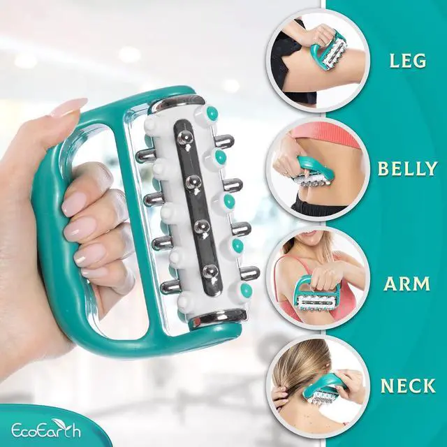 Alt view image 5 of 6 - Myofascial Release Cellulite Massager - Green - Lymphatic Drainage Massage Roller - Handheld Deep Tissue Massage Therapy Tool for Men and Women - Reduce Appearance of Cellulite