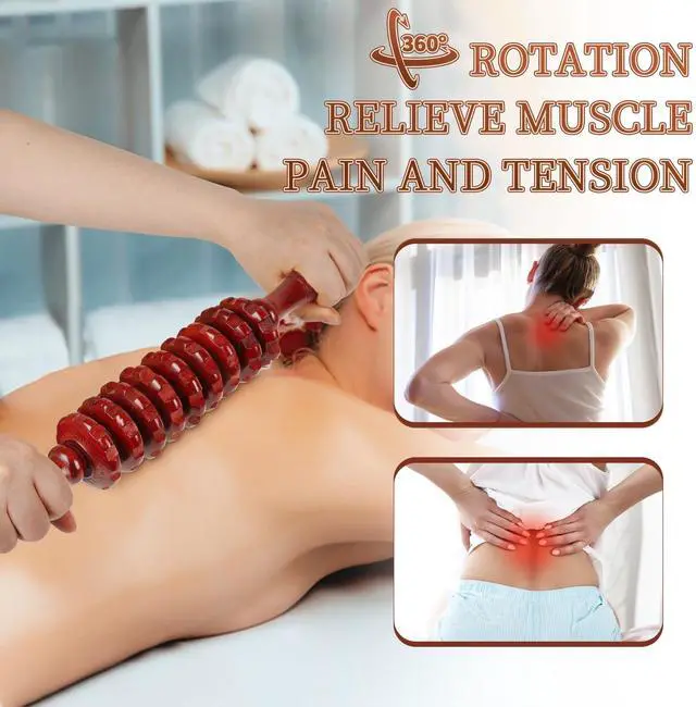 Alt view image 3 of 6 - Manual Wooden Massage Roller Stick for Muscle Relief, Red