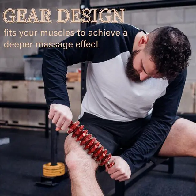 Alt view image 4 of 6 - Manual Wooden Massage Roller Stick for Muscle Relief, Red
