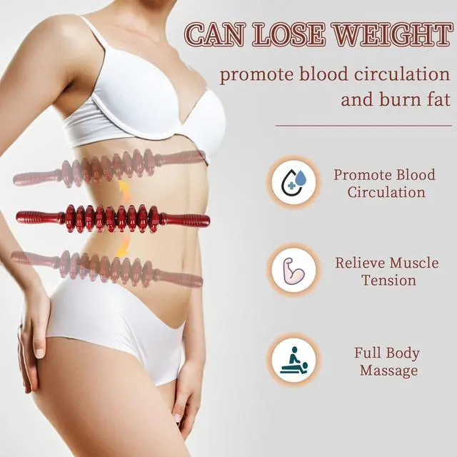 Alt view image 5 of 6 - Manual Wooden Massage Roller Stick for Muscle Relief, Red
