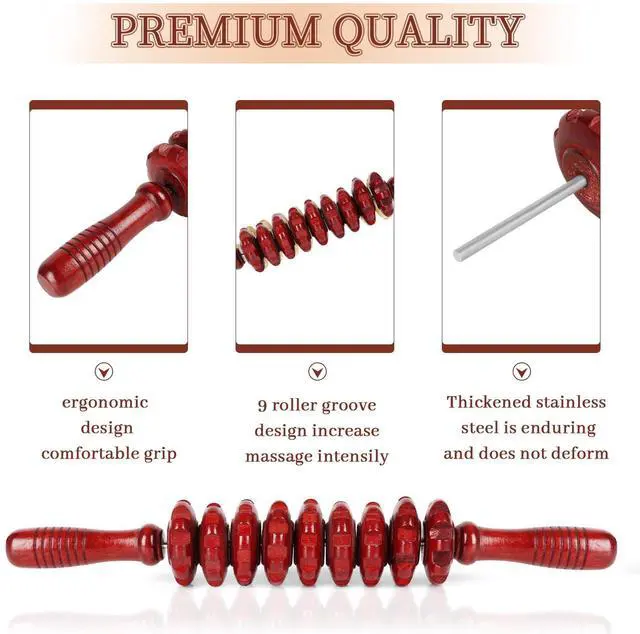 Alt view image 6 of 6 - Manual Wooden Massage Roller Stick for Muscle Relief, Red