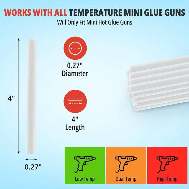 Alt view image 2 of 6 - 50 Pack Bulk Mini Hot Glue Sticks for Glue Gun, 4" x 0.27", 7mm