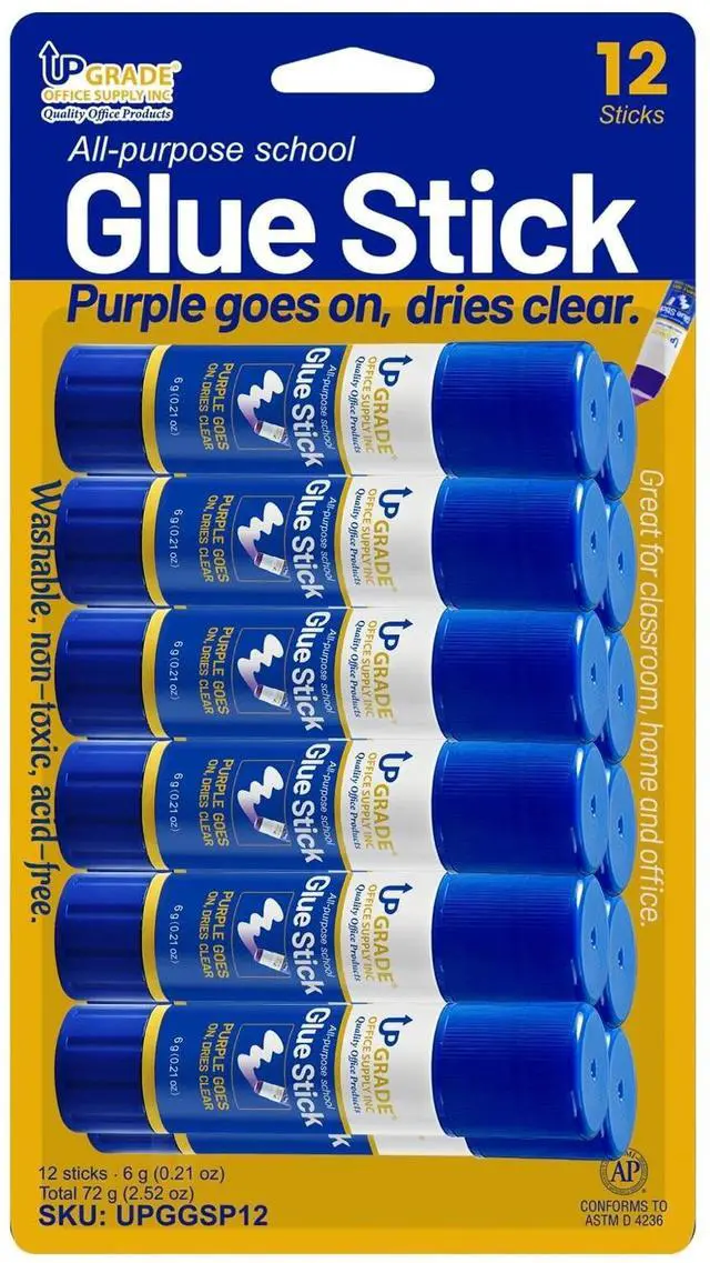 Alt view image 2 of 7 - Upgrade Office Supply Glue Sticks, 6g, 12 Count, Purple Goes On Dries Clear