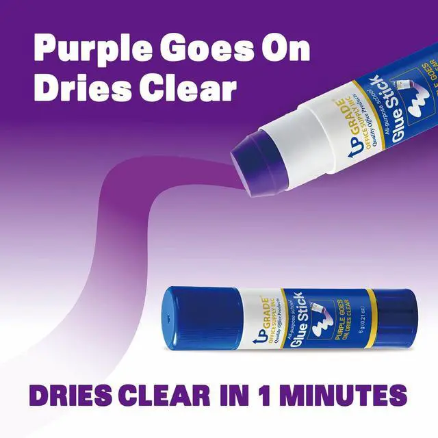 Alt view image 4 of 7 - Upgrade Office Supply Glue Sticks, 6g, 12 Count, Purple Goes On Dries Clear