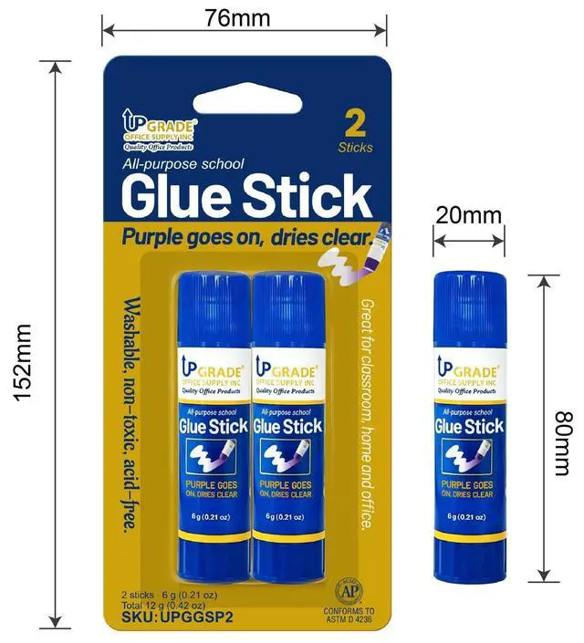 Alt view image 2 of 7 - Upgrade Office Supply Glue Sticks, 6g, 2 Count, Purple Goes On Dries Clear