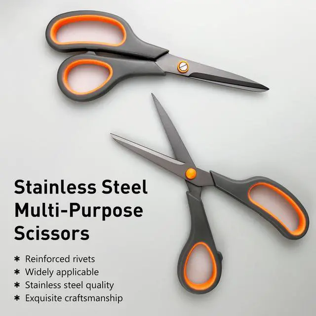 Alt view image 3 of 7 - All-Purpose Scissors Bulk 2-Pack - Ultra Sharp 2.5mm Thick Blade Shears with Comfort-Grip Handles for Home and Office, Suitable for Right/Left Handed Use