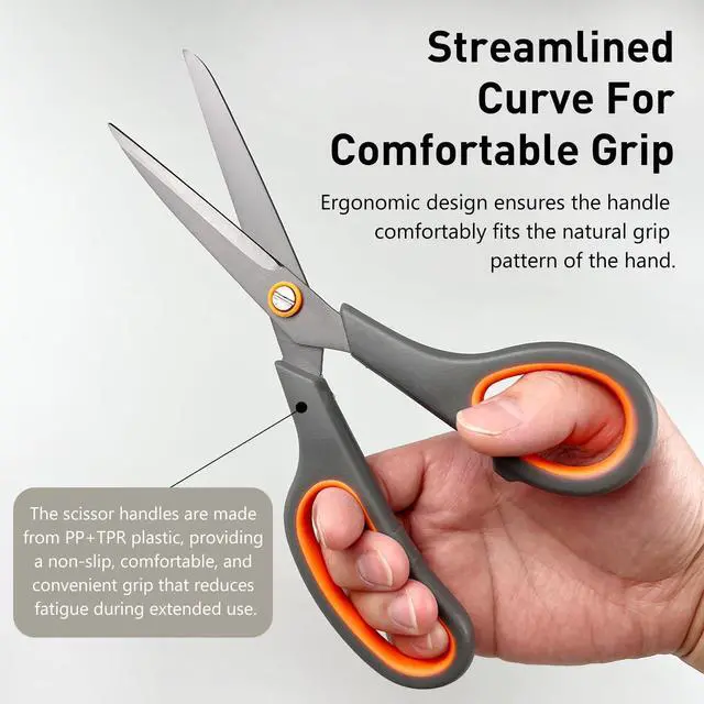 Alt view image 5 of 7 - All-Purpose Scissors Bulk 2-Pack - Ultra Sharp 2.5mm Thick Blade Shears with Comfort-Grip Handles for Home and Office, Suitable for Right/Left Handed Use
