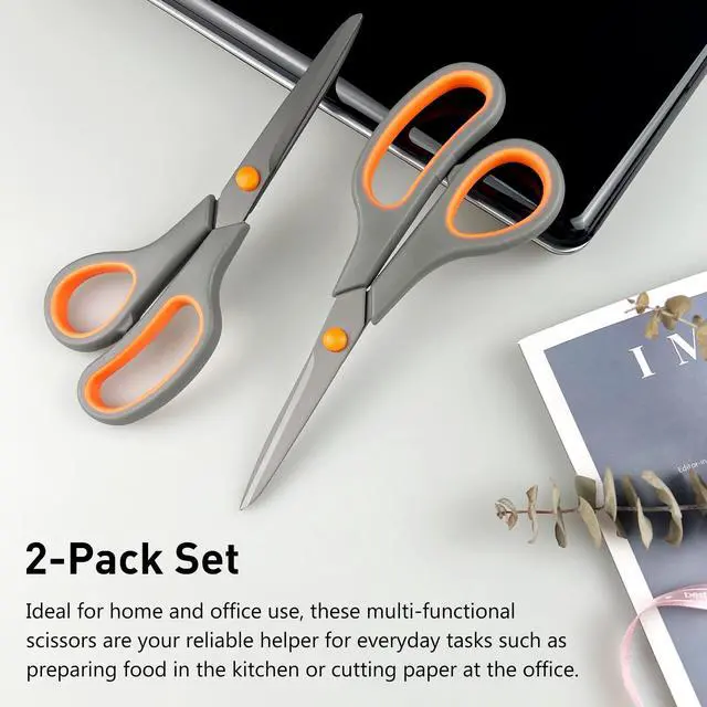 Alt view image 6 of 7 - All-Purpose Scissors Bulk 2-Pack - Ultra Sharp 2.5mm Thick Blade Shears with Comfort-Grip Handles for Home and Office, Suitable for Right/Left Handed Use